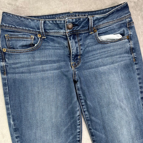 American Eagle Kick Boot Jeans Womens 12 Short Blue Medium Wash Stretch Bootcut - Picture 6 of 16